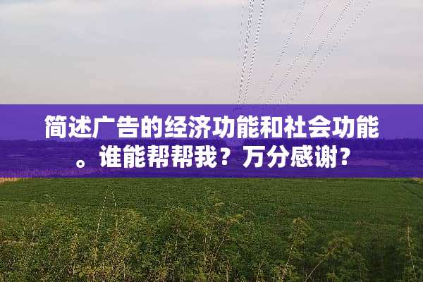 简述广告的经济功能和社会功能。谁能帮帮我？万分感谢？