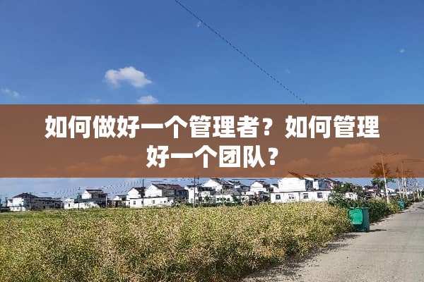 如何做好一个管理者？如何管理好一个团队？