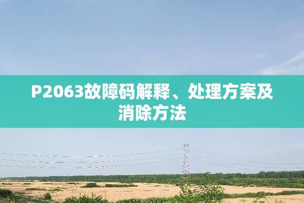 P2063故障码解释、处理方案及消除方法