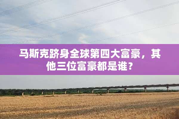 马斯克跻身全球第四大富豪，其他三位富豪都是谁？