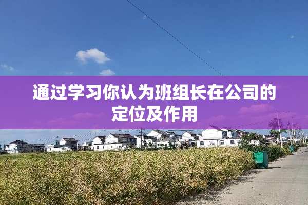 通过学习你认为班组长在公司的定位及作用