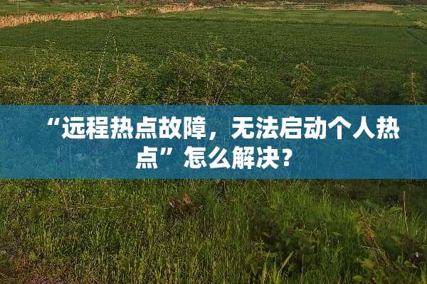 “远程热点故障，无法启动个人热点”怎么解决？
