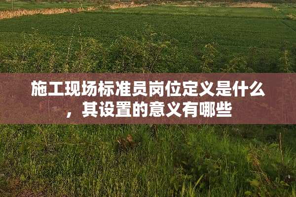 施工现场标准员岗位定义是什么，其设置的意义有哪些
