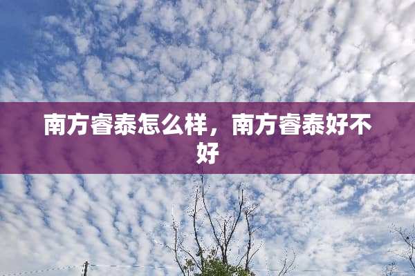 南方睿泰怎么样，南方睿泰好不好
