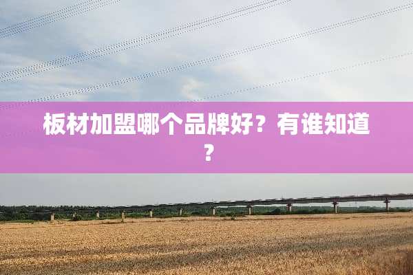 板材加盟哪个品牌好？有谁知道？