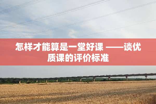 怎样才能算是一堂好课 ——谈优质课的评价标准