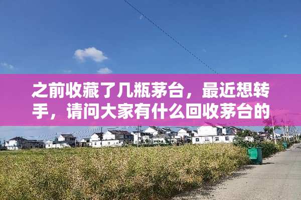 之前收藏了几瓶茅台，最近想转手，请问大家有什么回收茅台的好渠道吗？
