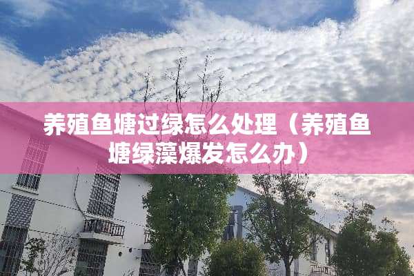养殖鱼塘过绿怎么处理（养殖鱼塘绿藻爆发怎么办）