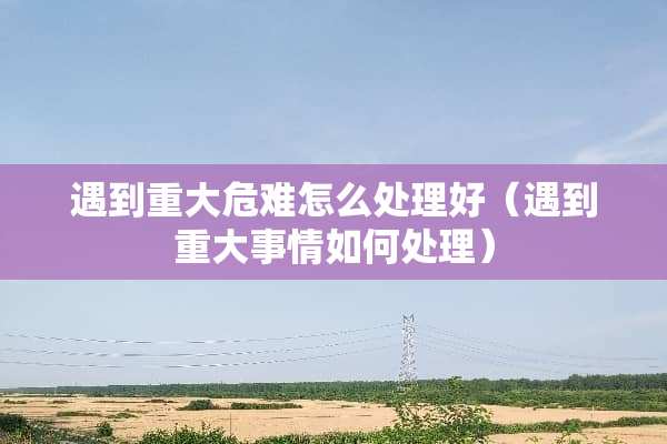 遇到重大危难怎么处理好（遇到重大事情如何处理）
