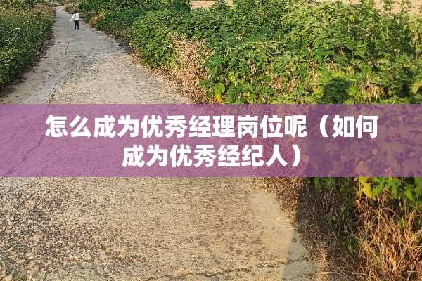 怎么成为优秀经理岗位呢（如何成为优秀经纪人）