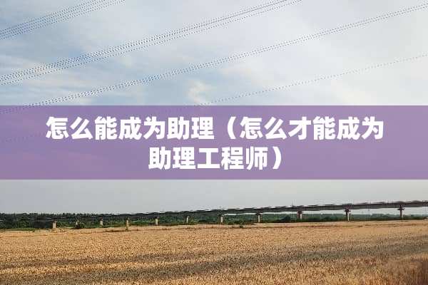 怎么能成为助理（怎么才能成为助理工程师）