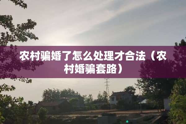 农村骗婚了怎么处理才合法（农村婚骗套路）