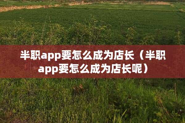 半职app要怎么成为店长（半职app要怎么成为店长呢）