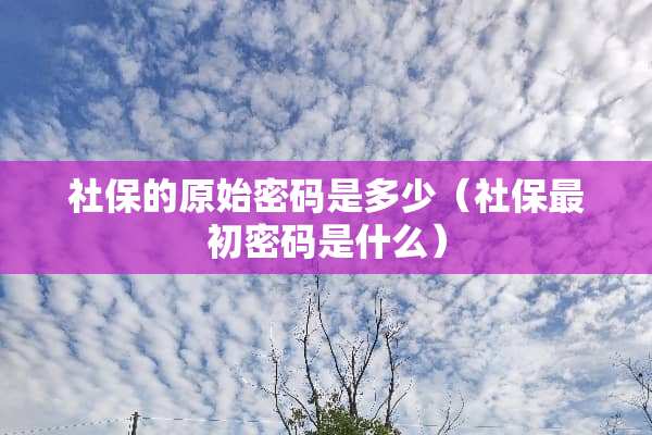 社保的原始密码是多少（社保最初密码是什么）