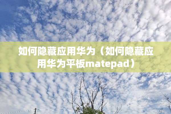 如何隐藏应用华为（如何隐藏应用华为平板matepad）