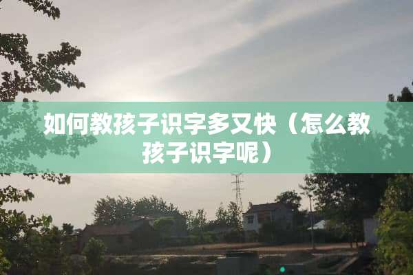 如何教孩子识字多又快（怎么教孩子识字呢）