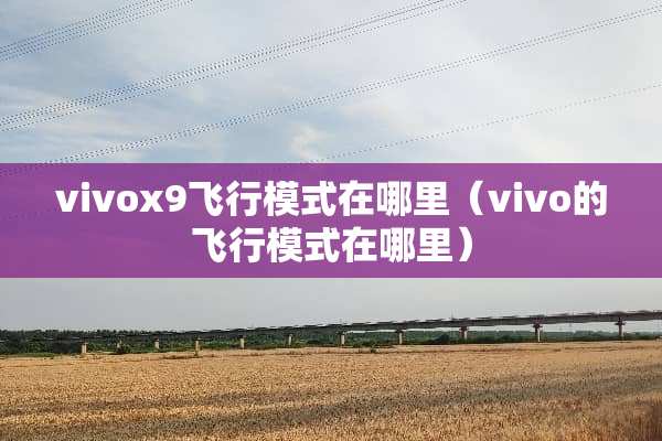 vivox9飞行模式在哪里（vivo的飞行模式在哪里）