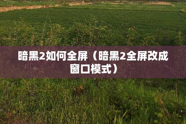 暗黑2如何全屏（暗黑2全屏改成窗口模式）