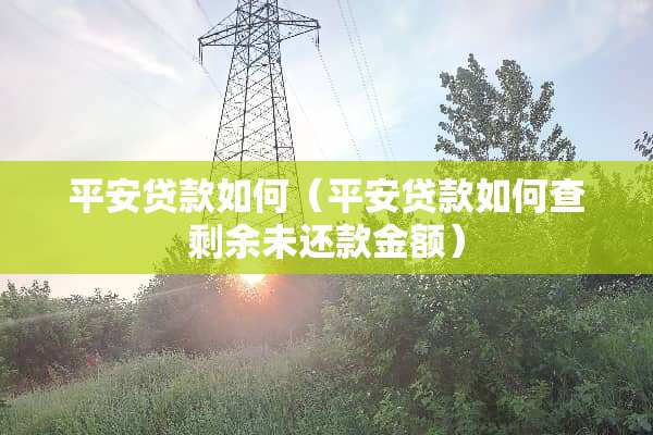 平安贷款如何（平安贷款如何查剩余未还款金额）