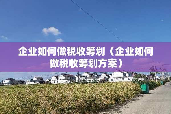 企业如何做税收筹划（企业如何做税收筹划方案）