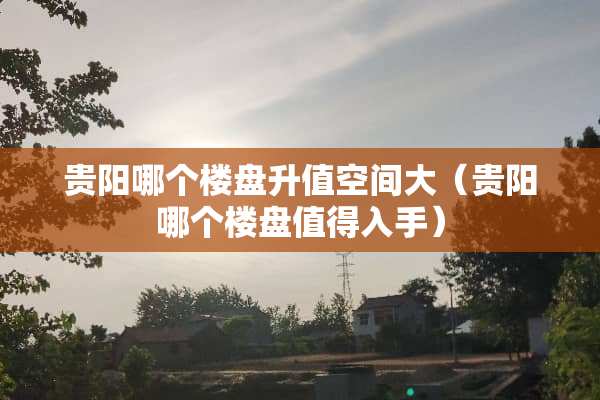 贵阳哪个楼盘升值空间大（贵阳哪个楼盘值得入手）