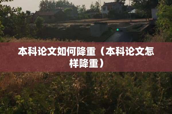 本科论文如何降重（本科论文怎样降重）