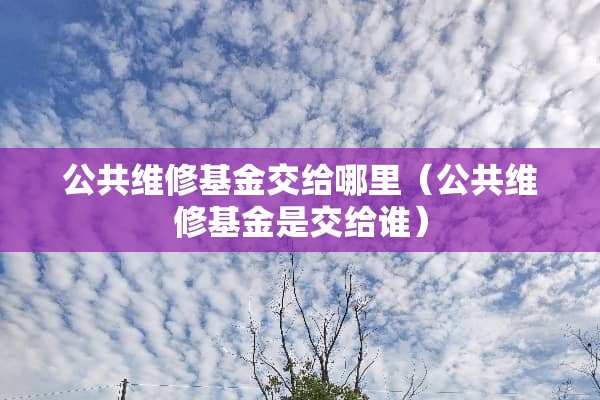 公共维修基金交给哪里（公共维修基金是交给谁）