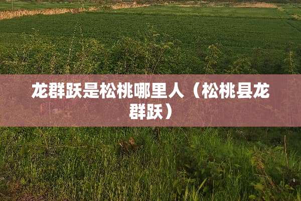 龙群跃是松桃哪里人（松桃县龙群跃）