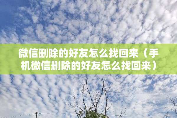微信删除的好友怎么找回来（手机微信删除的好友怎么找回来）
