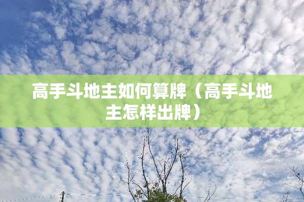 高手***如何算牌（高手***怎样出牌）