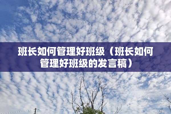 班长如何管理好班级（班长如何管理好班级的发言稿）