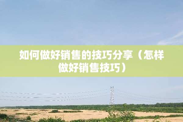如何做好销售的技巧分享（怎样做好销售技巧）