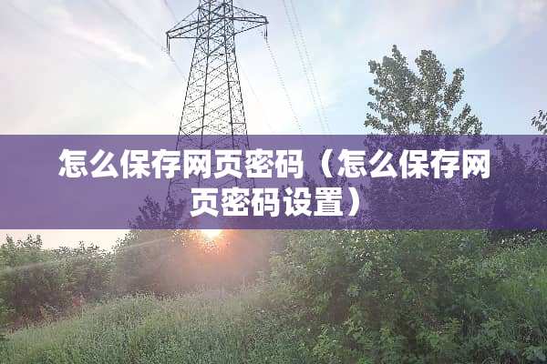 怎么保存网页密码（怎么保存网页密码设置）