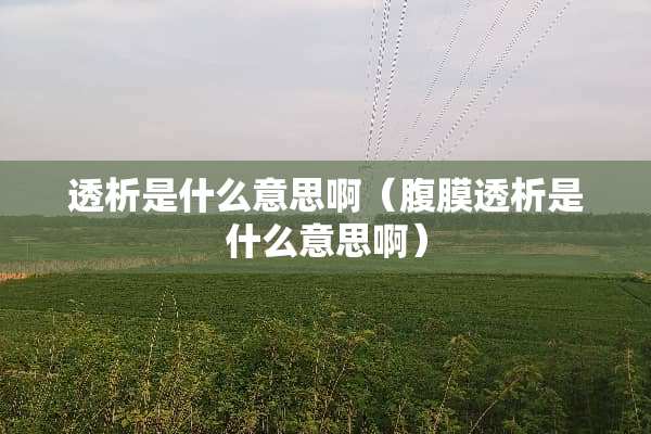 透析是什么意思啊（腹膜透析是什么意思啊）