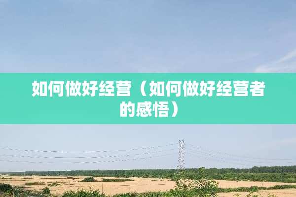 如何做好经营（如何做好经营者的感悟）