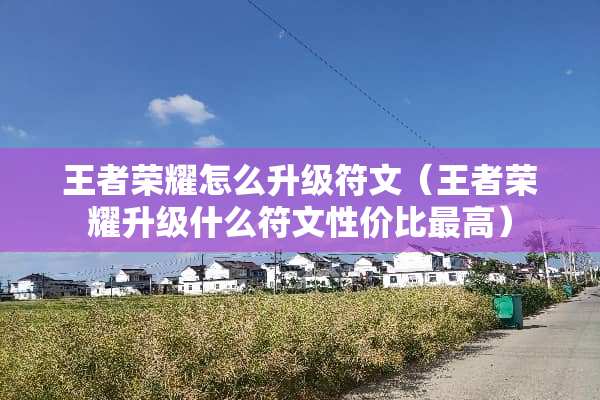 王者荣耀怎么升级符文（王者荣耀升级什么符文性价比最高）