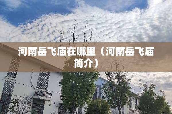 河南岳飞庙在哪里（河南岳飞庙简介）