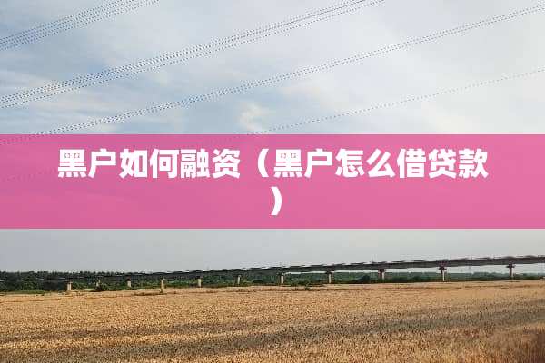 黑户如何融资（黑户怎么借贷款）