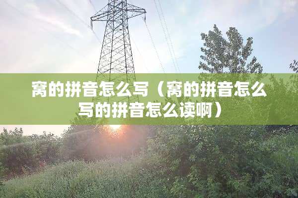 窝的拼音怎么写（窝的拼音怎么写的拼音怎么读啊）