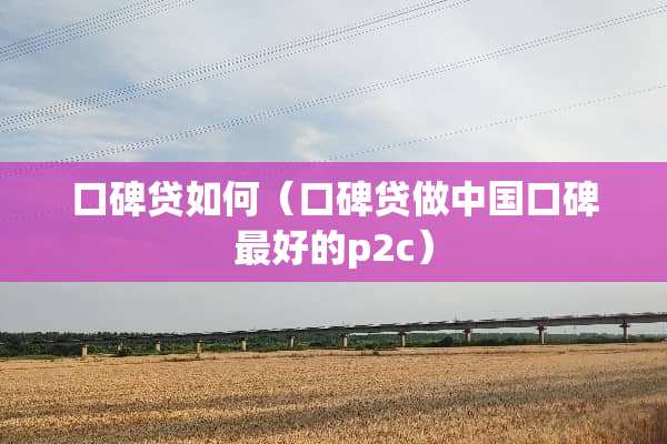 口碑贷如何（口碑贷做中国口碑最好的p2c）