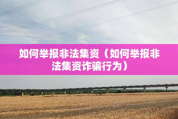 如何举报非法集资（如何举报非法集资**行为）