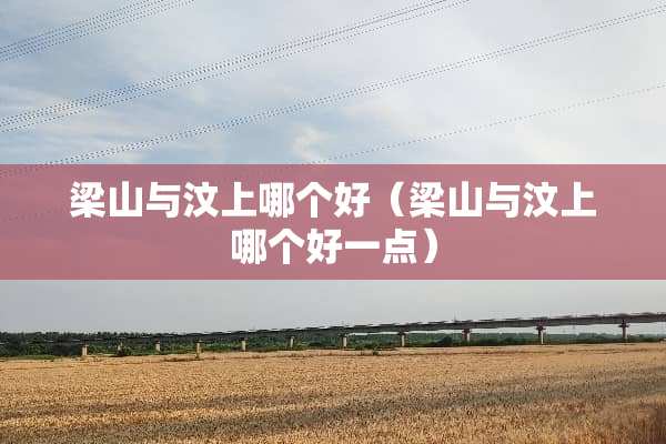 梁山与汶上哪个好（梁山与汶上哪个好一点）