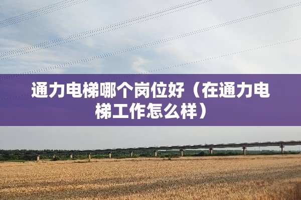 通力电梯哪个岗位好（在通力电梯工作怎么样）