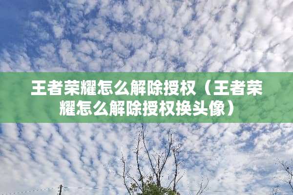 王者荣耀怎么解除授权（王者荣耀怎么解除授权换头像）