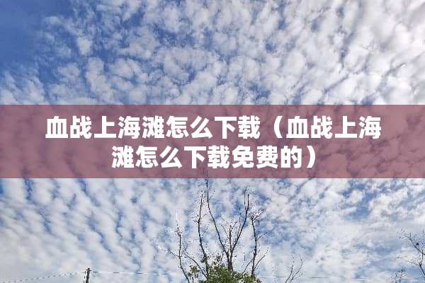 血战上海滩怎么下载（血战上海滩怎么下载免费的）