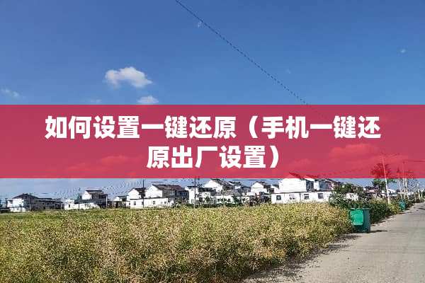 如何设置一键还原（手机一键还原出厂设置）