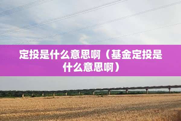 定投是什么意思啊（基金定投是什么意思啊）