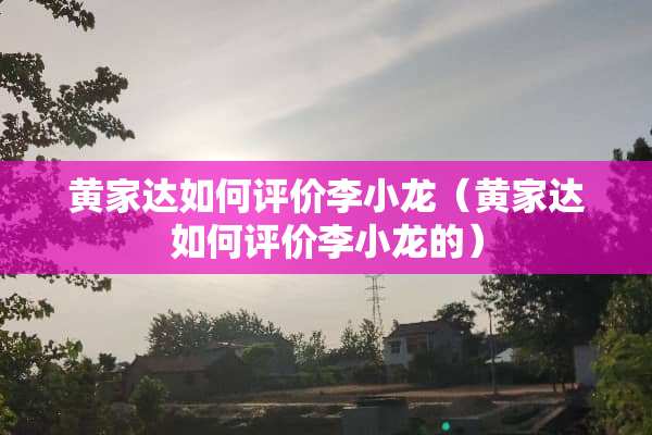 黄家达如何评价李小龙（黄家达如何评价李小龙的）