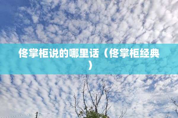 佟掌柜说的哪里话（佟掌柜经典）