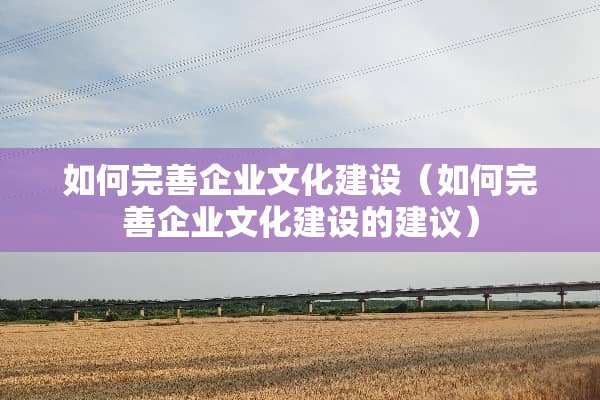 如何完善企业文化建设（如何完善企业文化建设的建议）